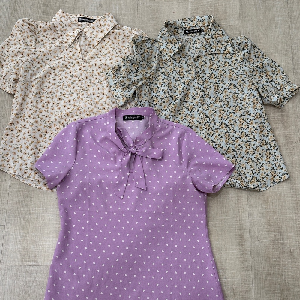 Allegra K Women's Floral and Heart Print Blouse Bundle/Size Small